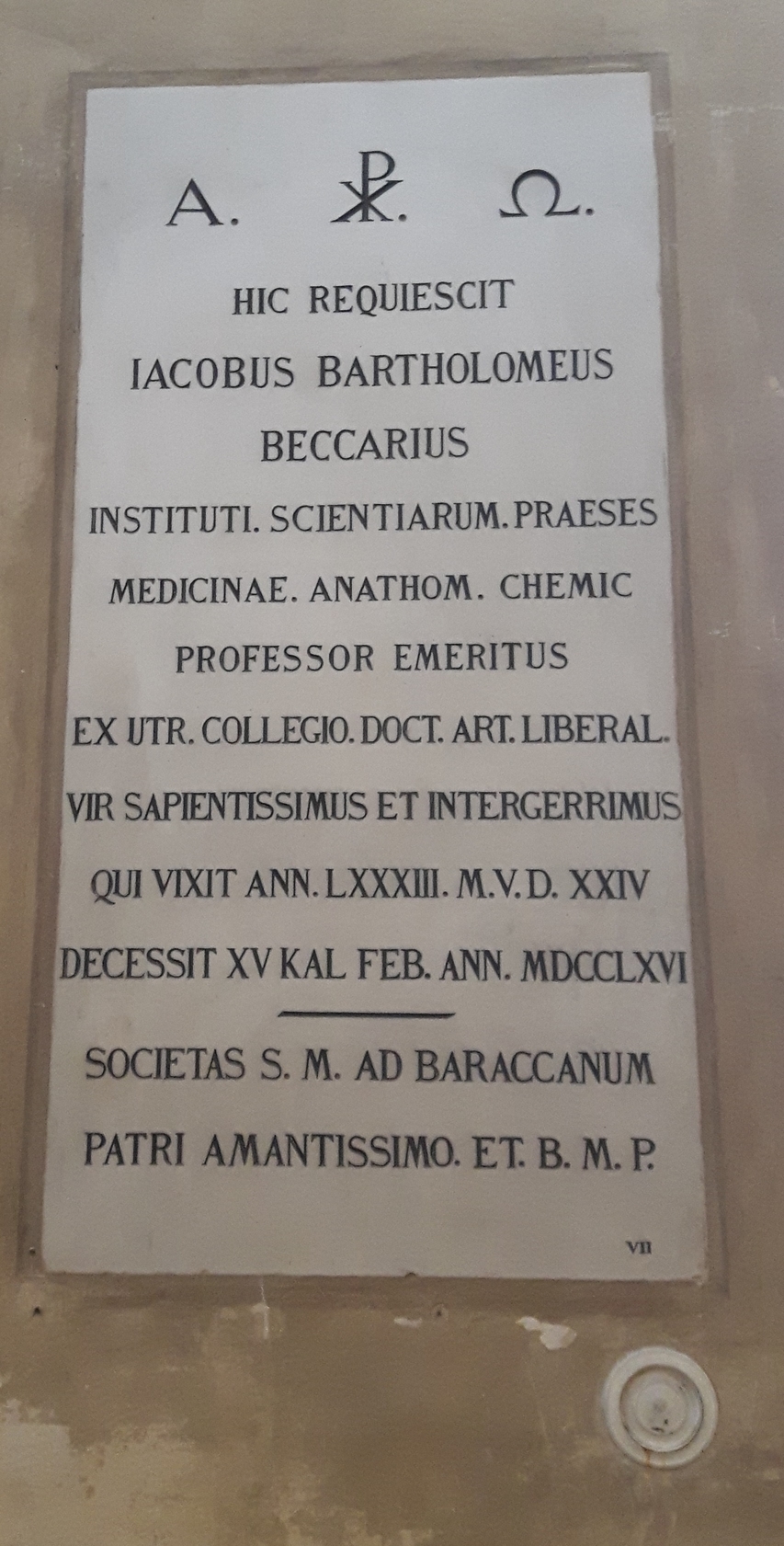 Jacopo Bartolomeo Beccari's gravestone, church Madonna del Baraccano,  Bologna - 03.jpg